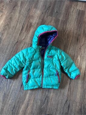 Patagonia Teal Puffer Jacket with Hood